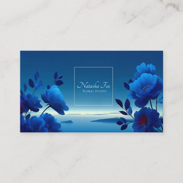 Sapphire Blue Floral Modern Geometric Ocean Visitkort (Framsida)