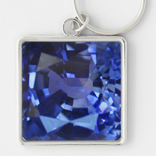Sapphire Blue Fyrkantig Silverfärgad Nyckelring