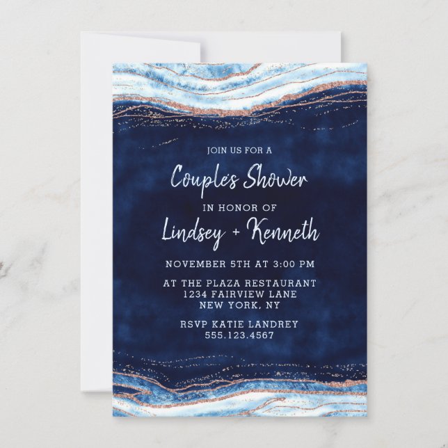 Sapphire Blue Geode Slice Couples Möhippa Inbjudningar (Framsida)