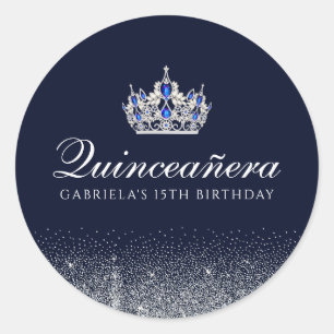 Sapphire Blue Glitter Quinceanera Runt Klistermärke
