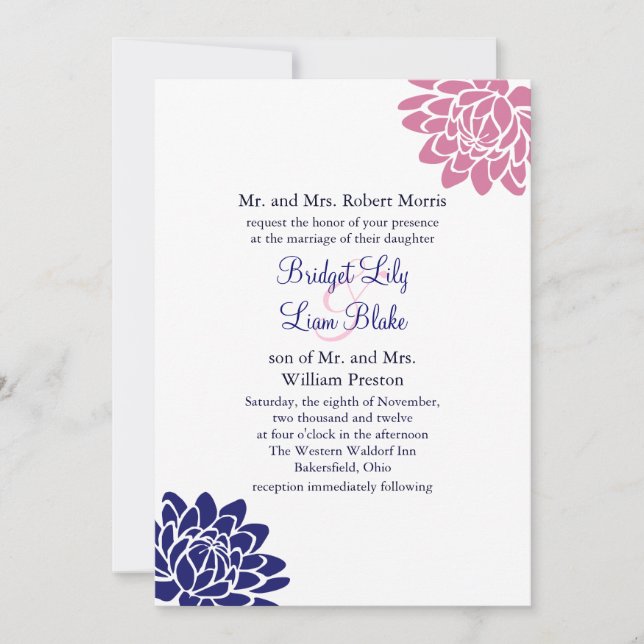 Sapphire Blue Lotus Flower Wedding bjudande 2 Inbjudningar (Framsida)