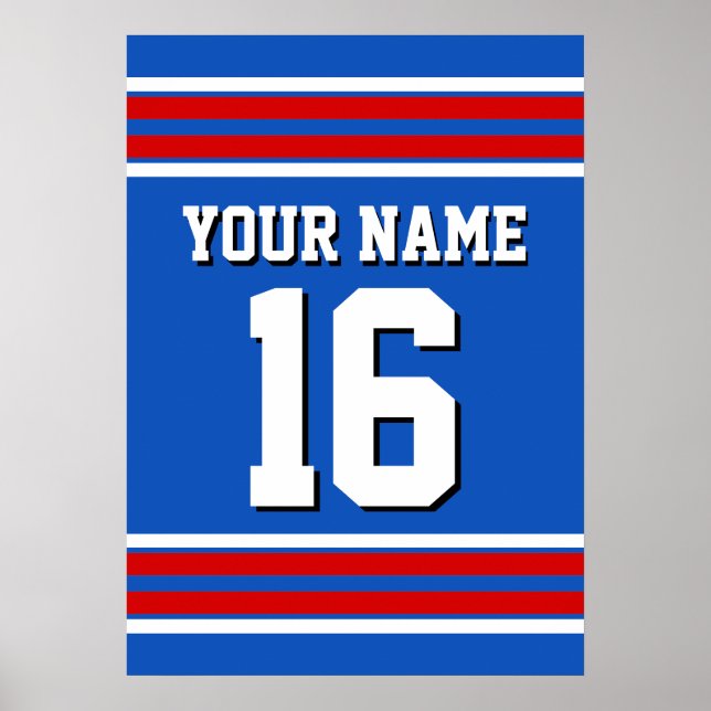 Sapphire Blue med Red White Rand Team Jersey Poster (Framsidan)