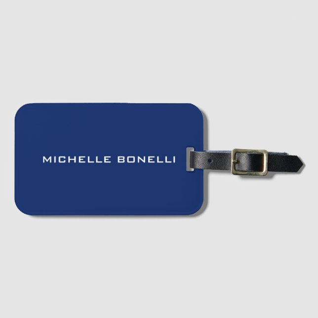 Sapphire Blue Minimalist Plac Legible Modern Bagagebricka (Framsida horisontal)