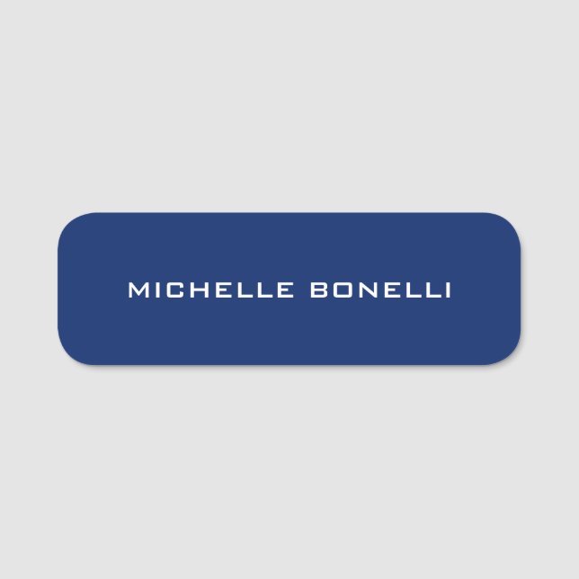 Sapphire Blue Minimalist Plac Legible Modern Namnbricka (Framsida)