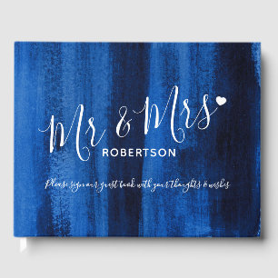 Sapphire Blue modern art personligt bröllp gäst bo Gästböcker