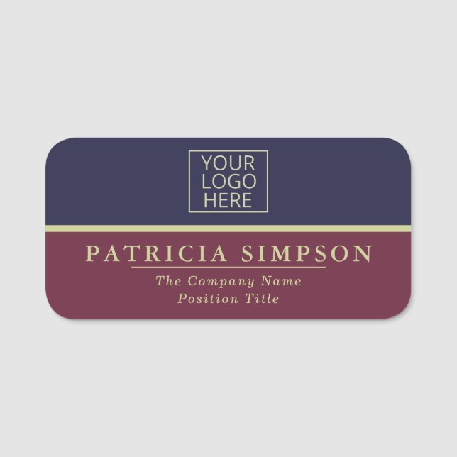 Sapphire Blue och Burgundy Red: Professionell Logo Namnbricka (Framsida)