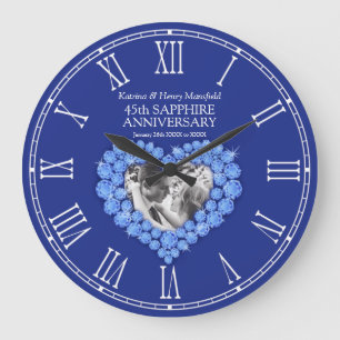 Sapphire Blue Photo Hjärtat 45:e bröllop-årsdagen Stor Klocka