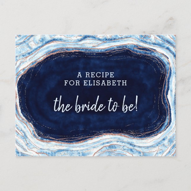Sapphire Blue Ro Geode Bride to be Recept Card Meddelande Vykort (Framsida)