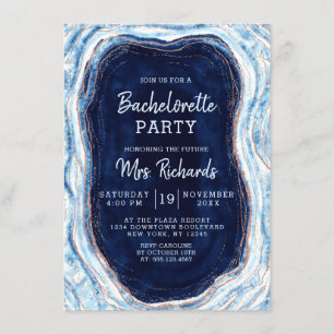 Sapphire Blue Ro Guld Geode Bachelorette Party Inbjudningar