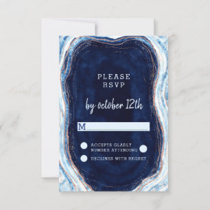 Sapphire Blue Ro Guld Geode Bröllop OSA Reply Kort