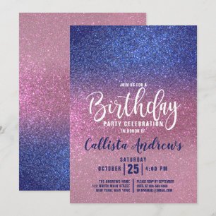Sapphire Blue Rosa Triple Glitter Ombre Birthday Inbjudningar