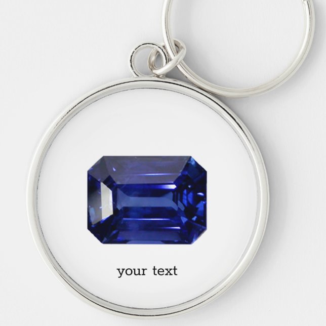 Sapphire Blue Rund Silverfärgad Nyckelring (Framsidan)