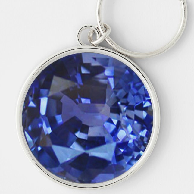 Sapphire Blue Rund Silverfärgad Nyckelring (Framsidan)