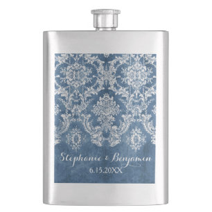 Sapphire Blue Rustic Damask Pattern Bröllop Fickplunta