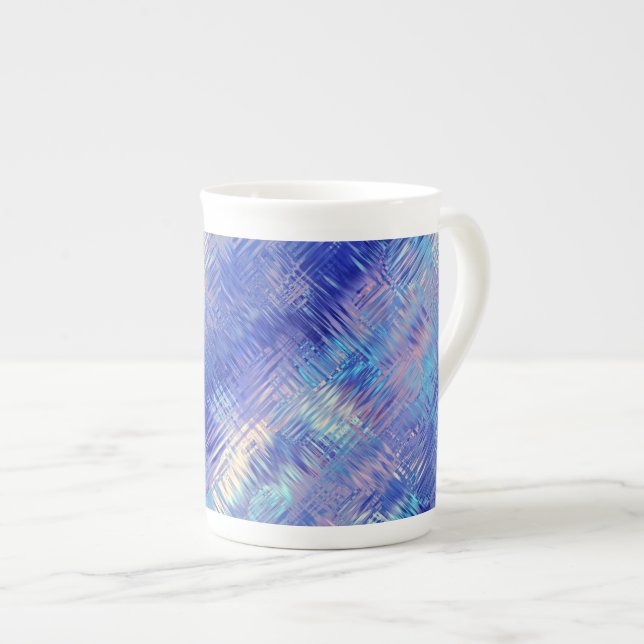 Sapphire Blue Scribged Struktur Benporslin Mugg (Framsida höger)