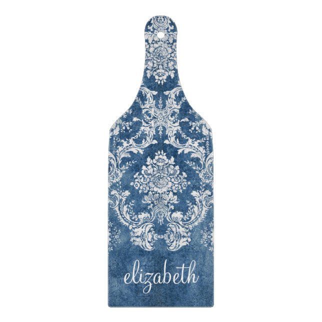 Sapphire Blue Vintage Damask Pattern och Namn (Framsidan)