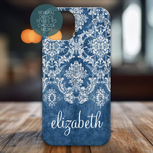 Sapphire Blue Vintage Damask Pattern och Namn