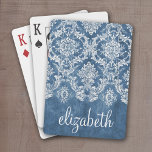 Sapphire Blue Vintage Damask Pattern och Namn Casinokort<br><div class="desc">En vintage mönster med en rityta och snöre. Titta noga på blommorna och löven.Ett trendig med jewelton färg och elegans. Objekt är enklare att anpassa när du ersätter all text och alla foton först. Om teckningen fortfarande behöver justeras klickar du på knappen Anpassa den här. Detta kommer att föra dig...</div>