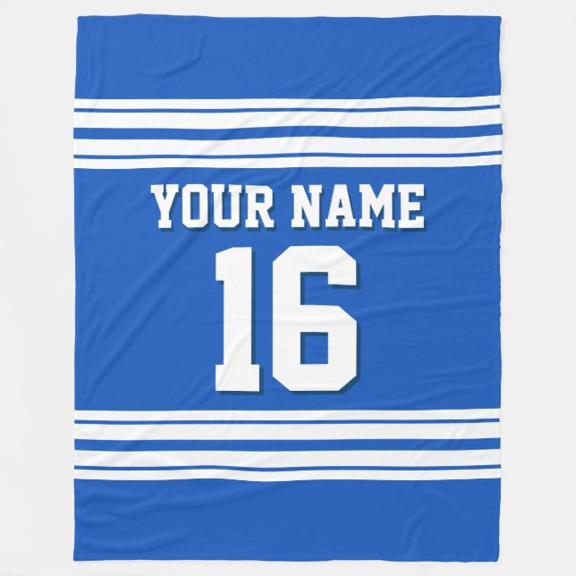 Sapphire Blue White Sports Jersey Fleecefilt (Framsidan)