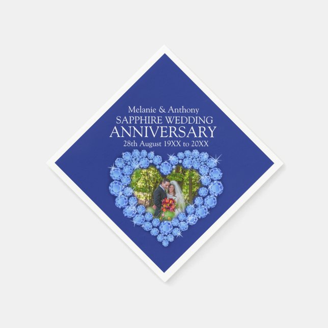 Sapphire Bröllop hjärtfoto och namn blöjor Pappersservett (Hörn)