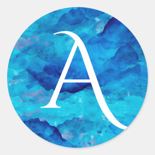 Sapphire Cloud Bold Monogram Runt Klistermärke (Framsida)