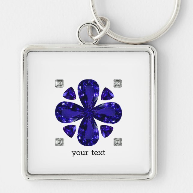 Sapphire Diamond Art, Blue Fyrkantig Silverfärgad Nyckelring (Framsidan)
