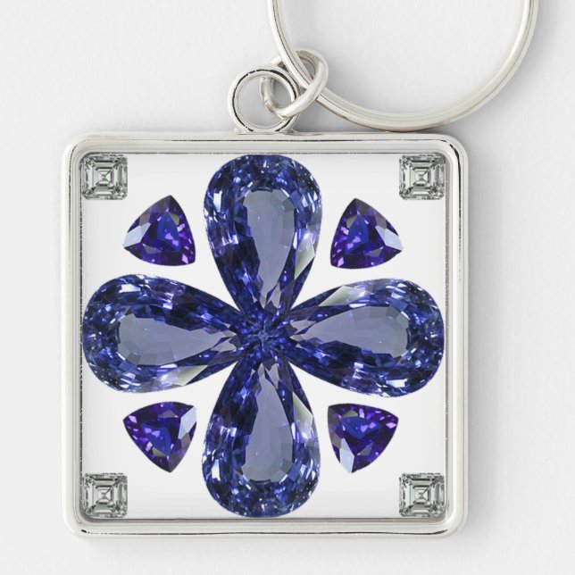 Sapphire Diamond Art, Blue Keychain Fyrkantig Silverfärgad Nyckelring (Framsidan)