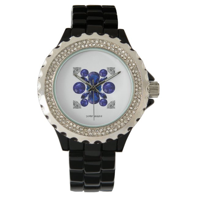 Sapphire Diamond Gemstone Art Blue Armbandsur (Framsida)