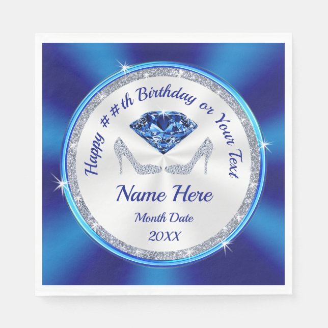 Sapphire, Diamond Heels, Birthday Napkins för henn Pappersservett (Framsidan)