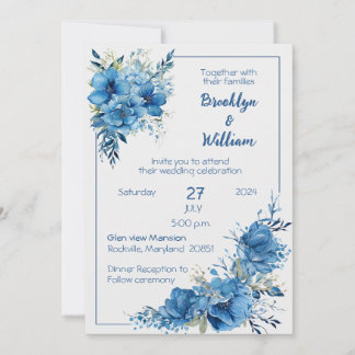 Sapphire Elegance Blue Blommigt bröllopsinbjudan Inbjudningar