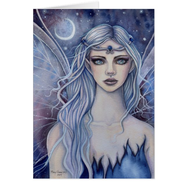 Sapphire Fairy Fantasy Watercolor Art Hälsningskort (Framsidan)