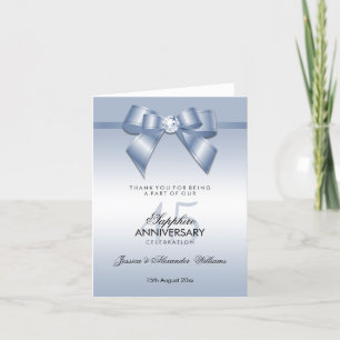 Sapphire Gem Bow & Ribbon 45 Bröllop-årsdagen Tack Kort