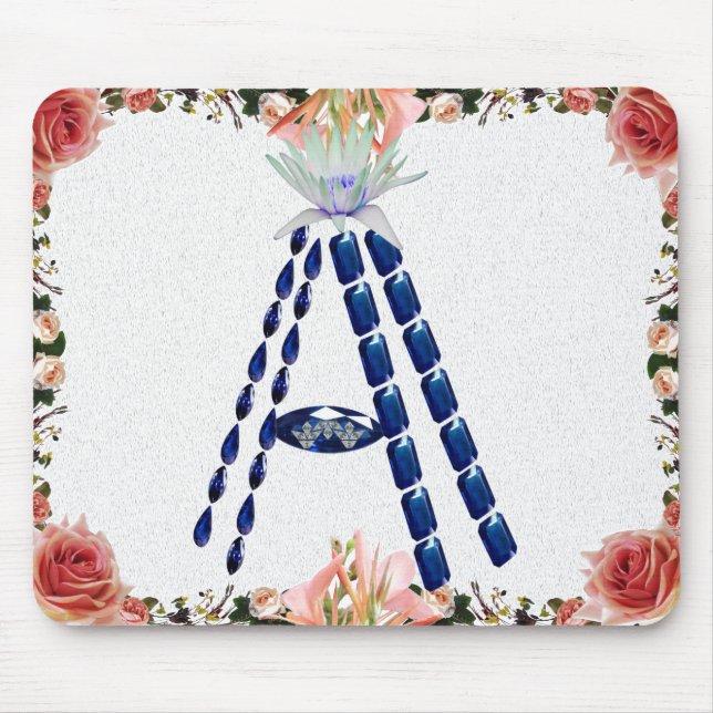 Sapphire Gemstone Botanical Blue Initial Brev A Musmatta (Framsidan)