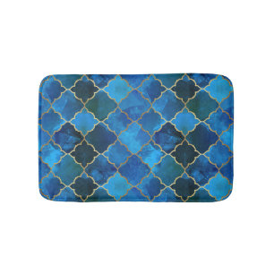Sapphire Gemstone & Guld Moroccan Tile Mönster Badrumsmatta