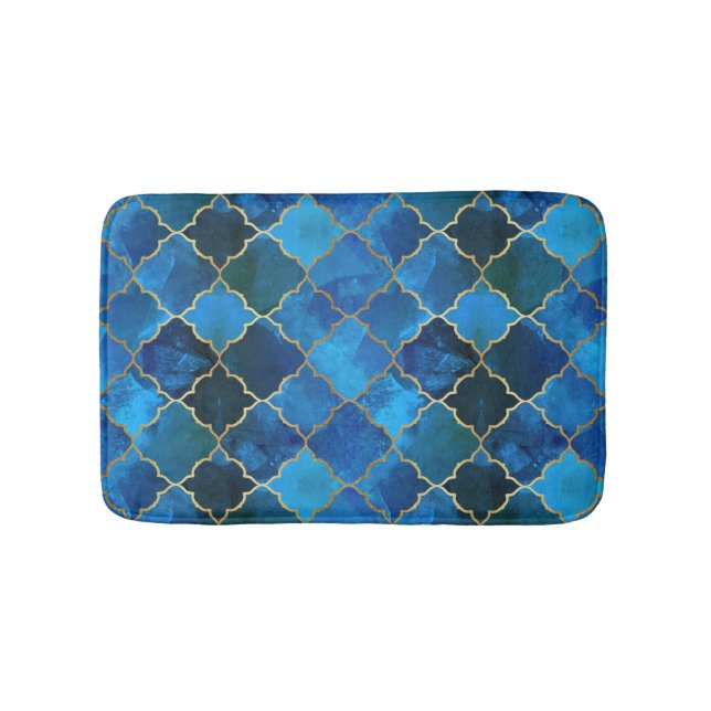 Sapphire Gemstone & Guld Moroccan Tile Mönster Badrumsmatta (Framsidan)