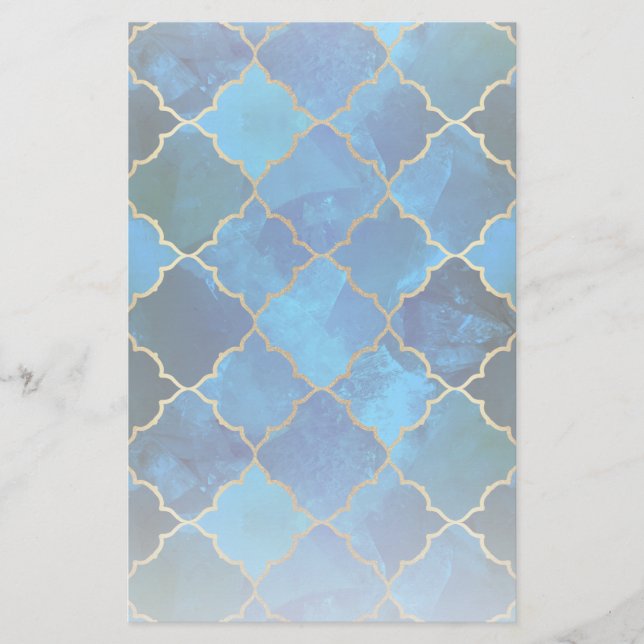 Sapphire Gemstone & Guld Moroccan Tile Mönster Brevpapper (Framsida)