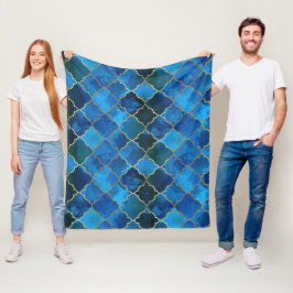 Sapphire Gemstone & Guld Moroccan Tile Mönster Fleecefilt