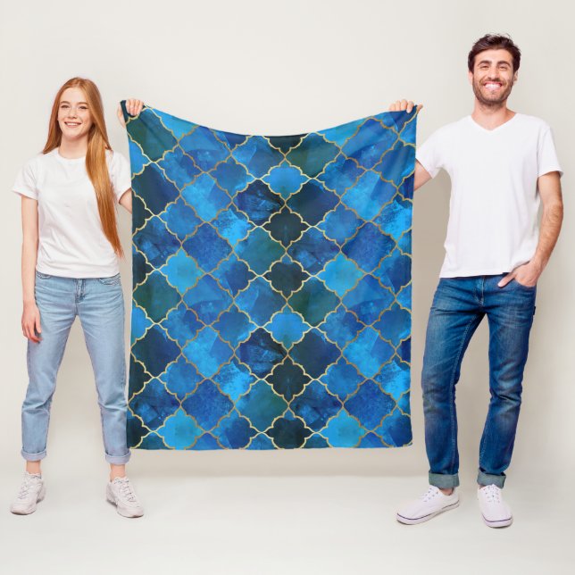 Sapphire Gemstone & Guld Moroccan Tile Mönster Fleecefilt (På plats)