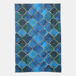 Sapphire Gemstone & Guld Moroccan Tile Mönster Kökshandduk