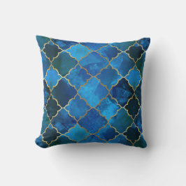 Sapphire Gemstone & Guld Moroccan Tile Mönster Kudde