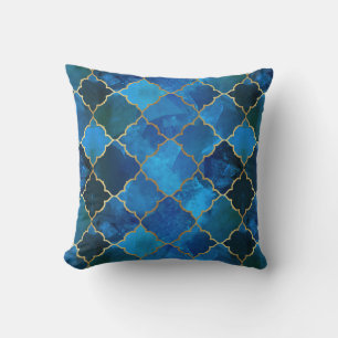 Sapphire Gemstone & Guld Moroccan Tile Mönster Kudde