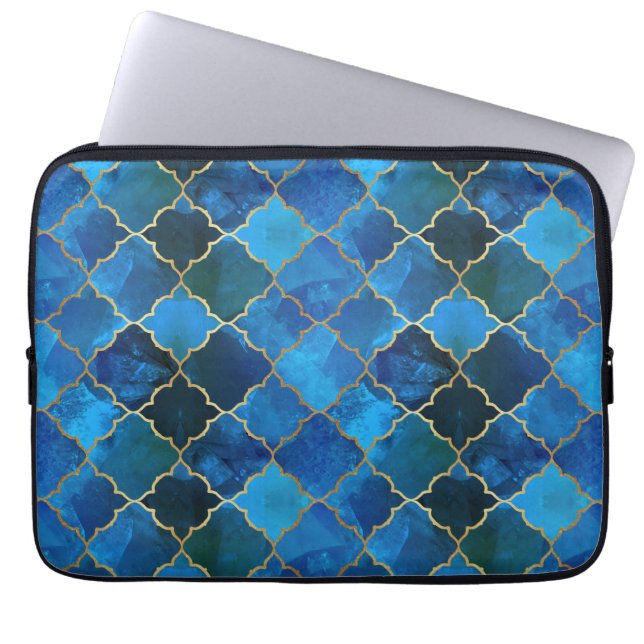 Sapphire Gemstone & Guld Moroccan Tile Mönster Laptop Fodral (Framsidan)