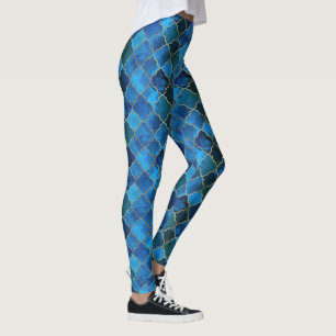 Sapphire Gemstone & Guld Moroccan Tile Mönster Leggings