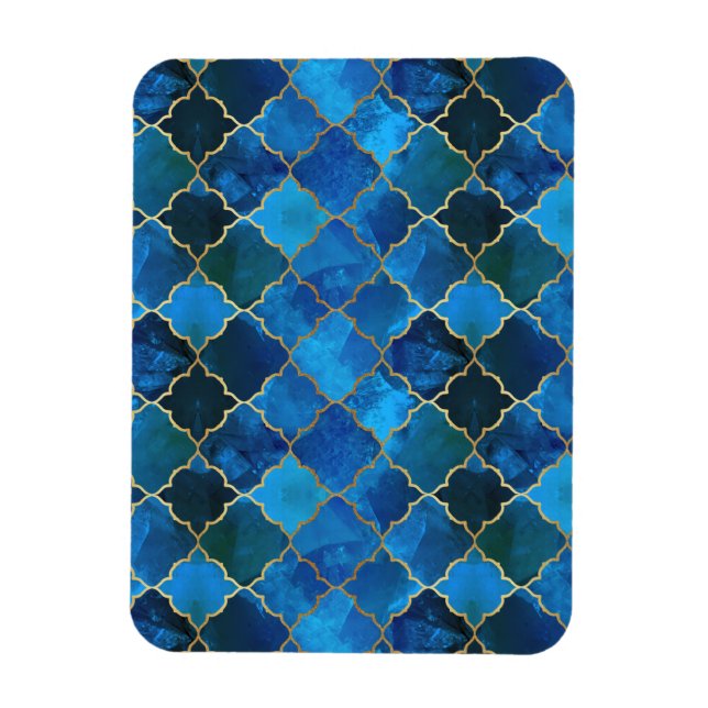 Sapphire Gemstone & Guld Moroccan Tile Mönster Magnet (Vertikal)