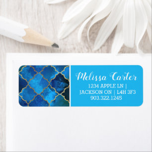 Sapphire Gemstone & Guld Moroccan Tile Mönster Returadress Etikett