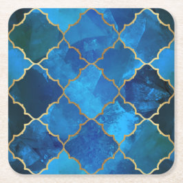 Sapphire Gemstone & Guld Moroccan Tile Mönster Underlägg Papper Kvadrat