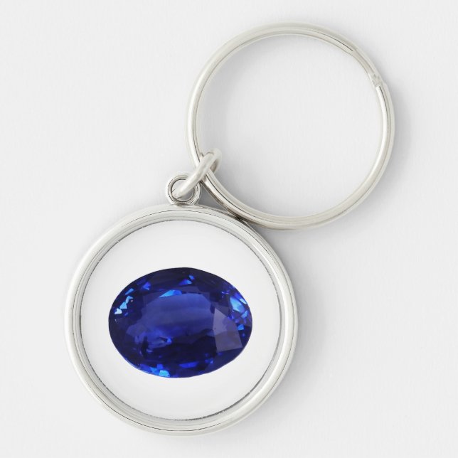 Sapphire Gemstone Rund Silverfärgad Nyckelring (Framsidan)