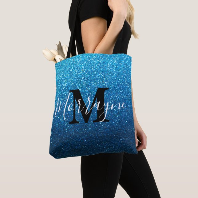 Sapphire Glitter Ombre Gnistra Metallic Monogram Tygkasse (Närbild)