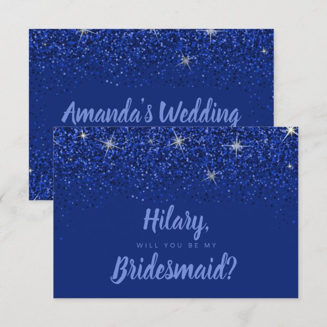 Sapphire Glitz Glitter Bridesmaid Card Inbjudningar (Fram/baksida)