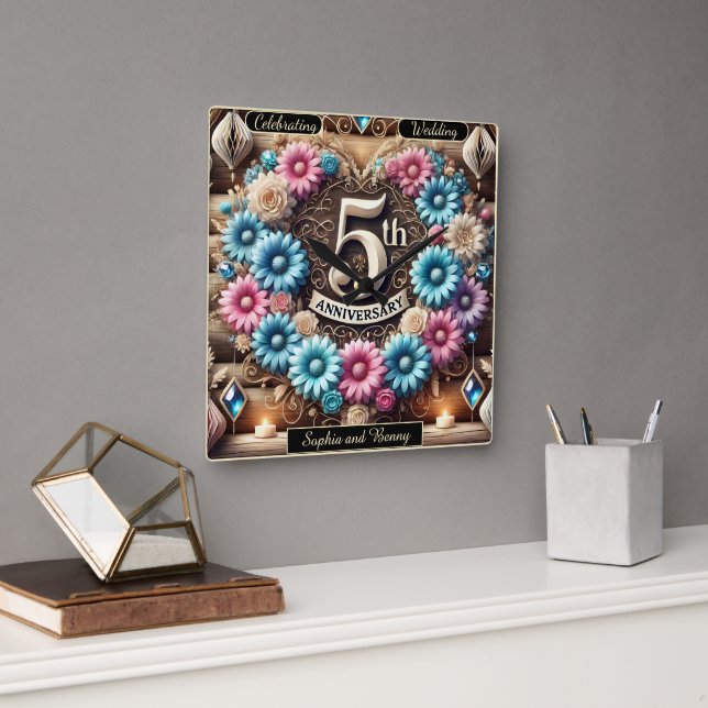 Sapphire-glöd: 5-årsjubiléet reflektion fyrkantig klocka (Kontor)